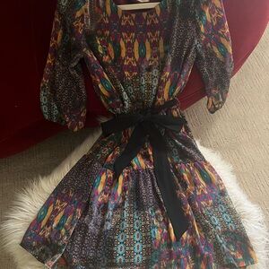 Everly Blue and Pink Sundress with Bishop Sleeves